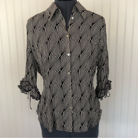 Vintage 90s 2000s Y2K Psychedelic Swirl Black and White Op Art Sexy Sheer Blouse - Picture 4 of 12